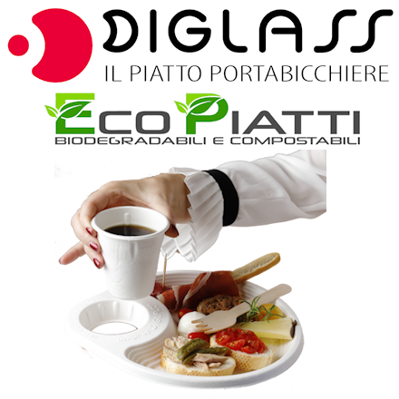 Diglass il piatto Bio Compostabile monouso in polpa di cellulosa con portabicchiere per feste di compleanno e buffet